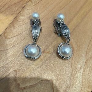 Vintage Elegant Silver and Pearl Clip-On Earrings